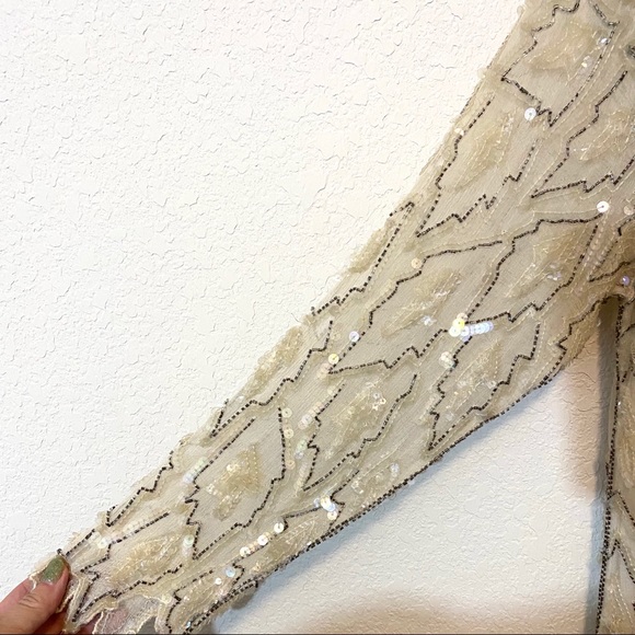 VTG 80s Silk Beaded Dress - Picture 3 of 10